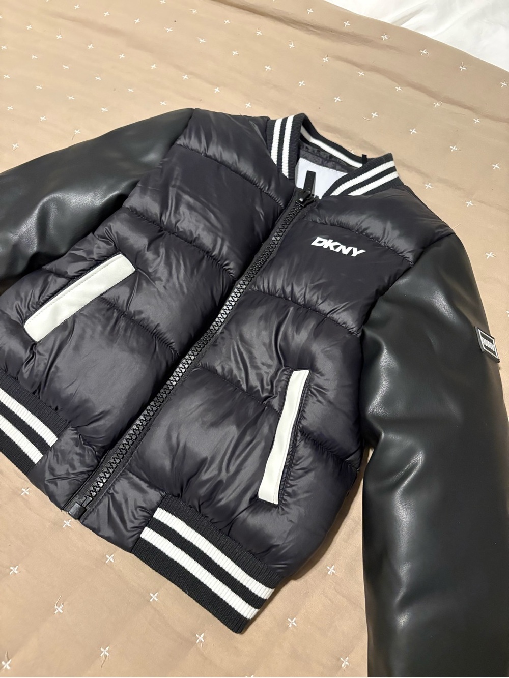 DKNY Black Puffer Bomber with White Trim